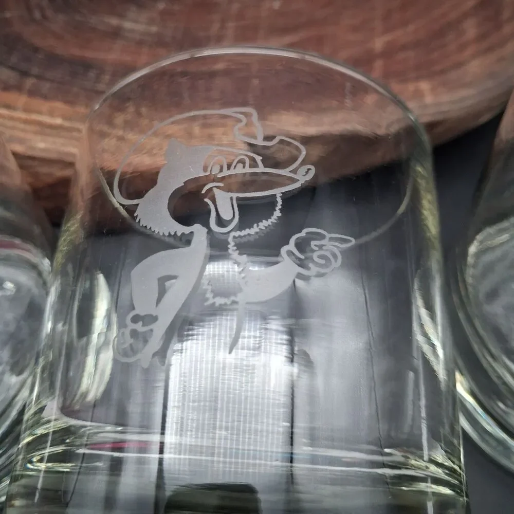 Vintage Coyote Brand Seeds Lowball Glasses Set of 4 SD Ag Advertising Barware
